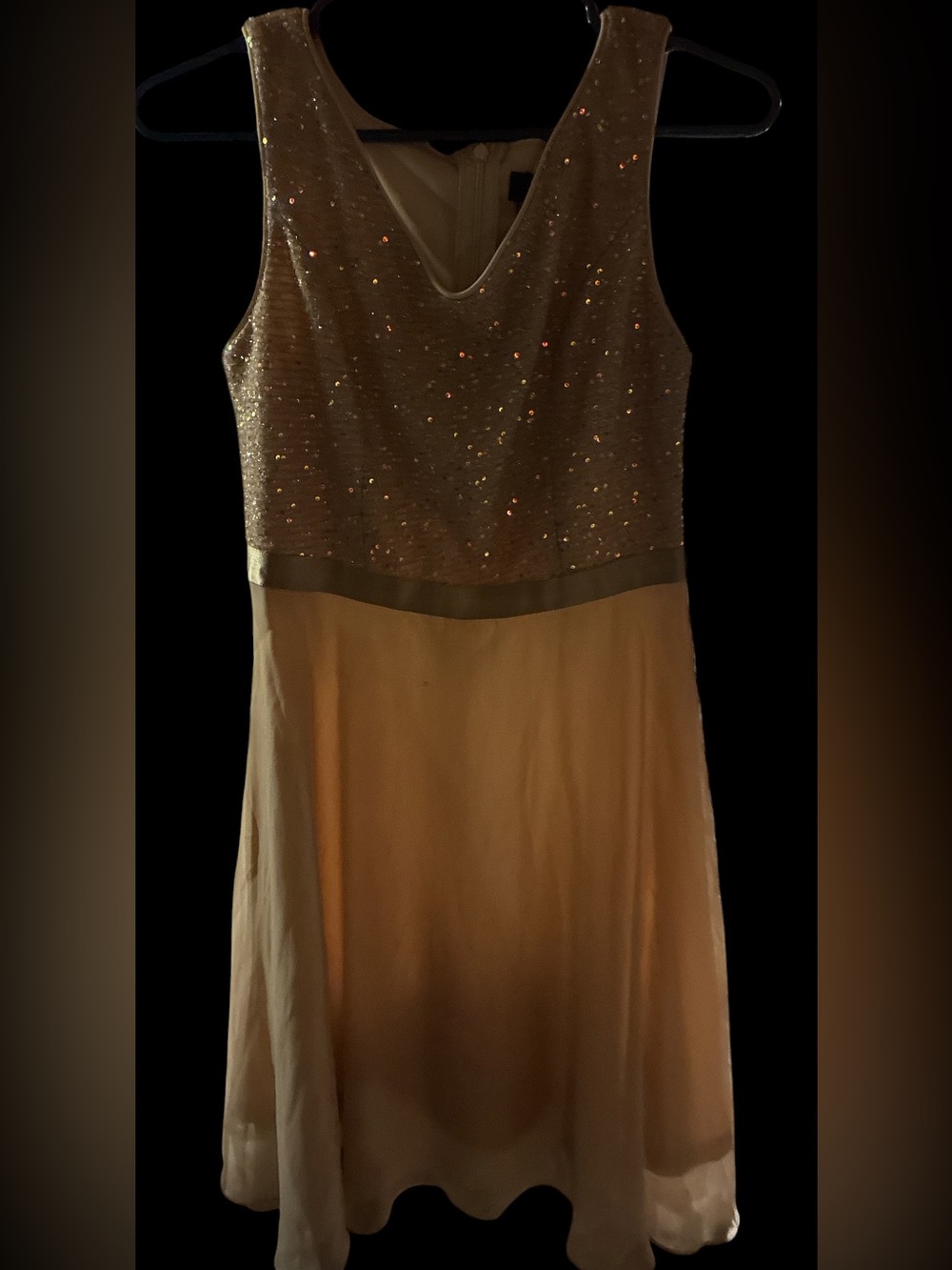 NWT Dressystar Champagne Sequin Bodice Chiffon A-Line Cocktail Dress Small - Picture 9 of 12